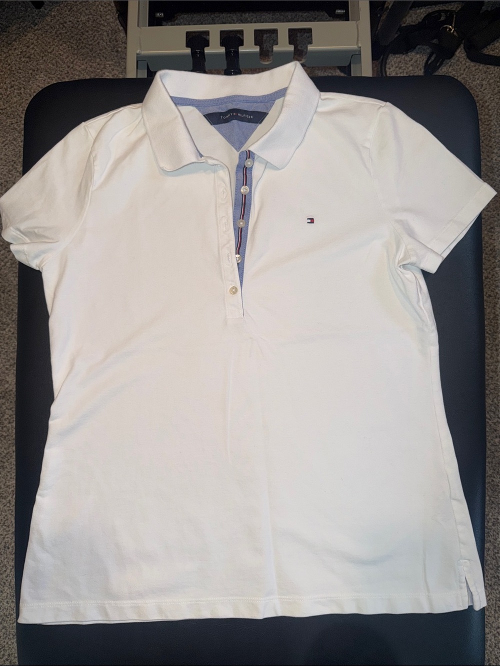 Tommy Hilfiger White Polo Shirt with Blue Trim